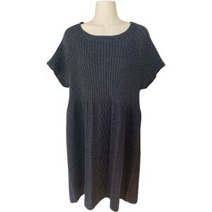 Connected Woman Cable Knit Charcoal Gray Sweater Tunic Short Sleeve Dress 1X